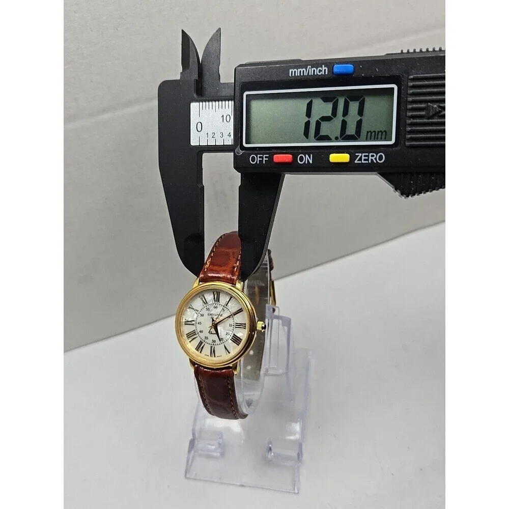 Executive By JC Ladies Quartz Watch Roman Numeral Gold Tone Leather New Battery